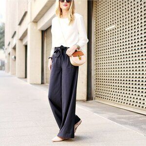 Olivia Polermo Chelsea28 Womens Navy Belted Wide Leg Wool Blend Palazzo Pants 0
